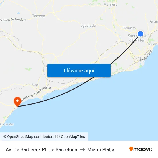 Av. De Barberà / Pl. De Barcelona to Miami Platja map