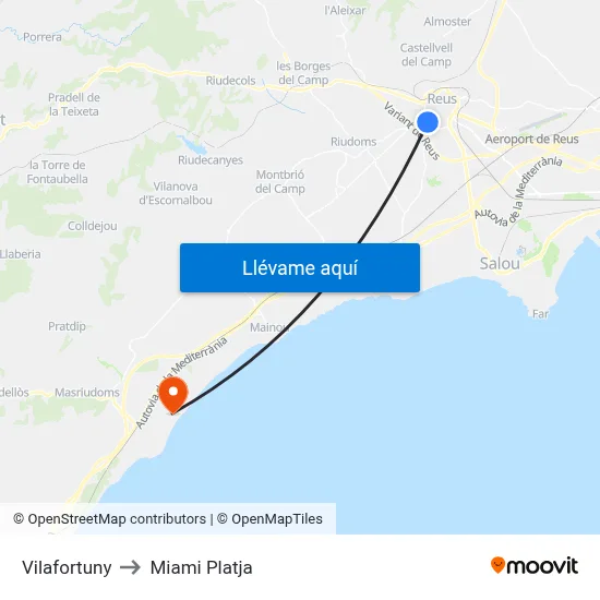 Vilafortuny to Miami Platja map