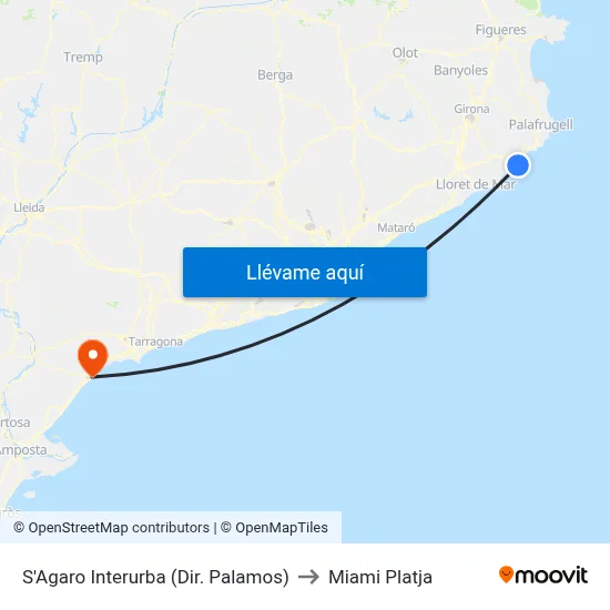 S'Agaro Interurba (Dir. Palamos) to Miami Platja map