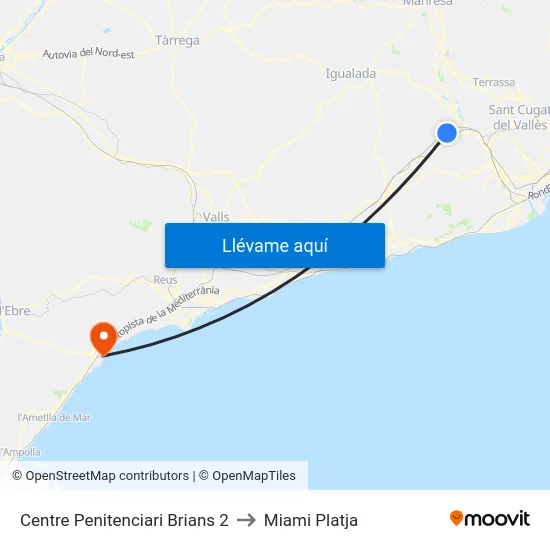 Centre Penitenciari Brians 2 to Miami Platja map