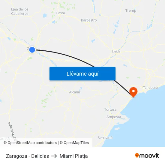 Zaragoza - Delicias to Miami Platja map