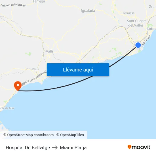 Hospital De Bellvitge to Miami Platja map