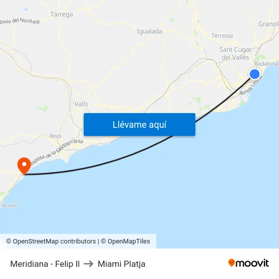 Meridiana - Felip Il to Miami Platja map