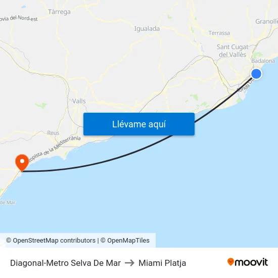 Diagonal-Metro Selva De Mar to Miami Platja map