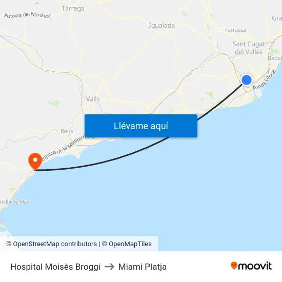 Hospital Moisès Broggi to Miami Platja map