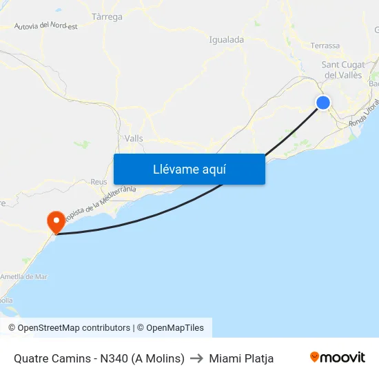 Quatre Camins - N340 (A Molins) to Miami Platja map