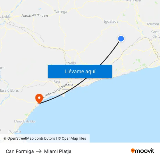 Can Formiga to Miami Platja map