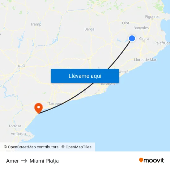 Amer to Miami Platja map