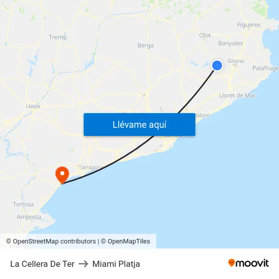 La Cellera De Ter to Miami Platja map