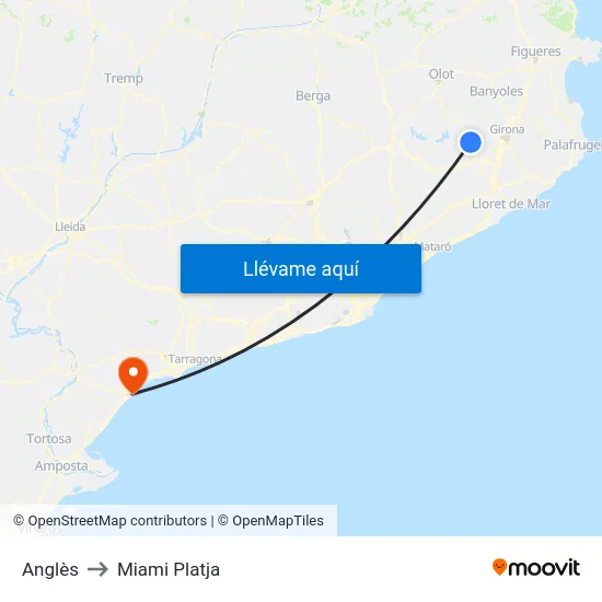 Anglès to Miami Platja map