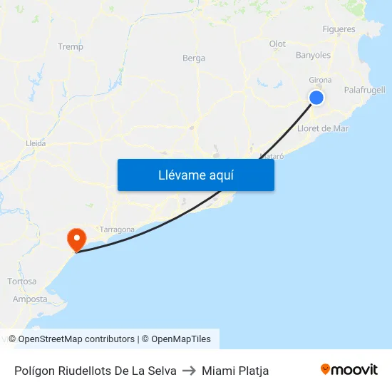 Polígon Riudellots De La Selva to Miami Platja map