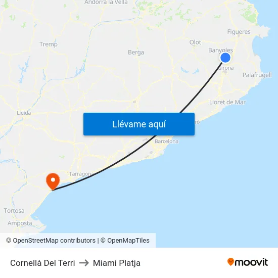 Cornellà Del Terri to Miami Platja map