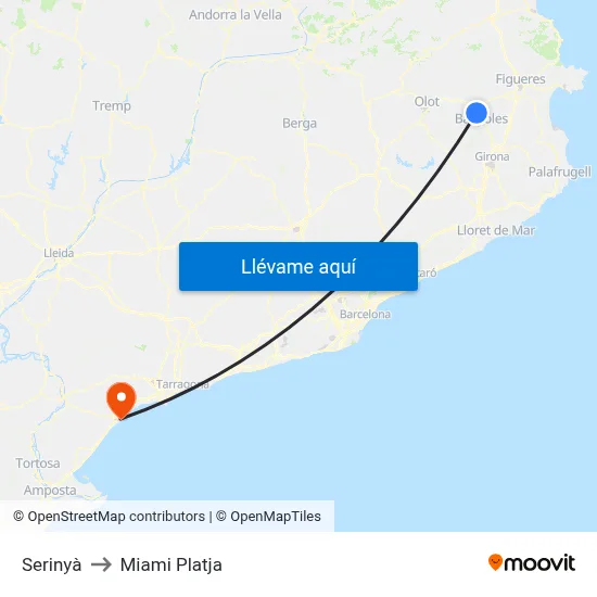 Serinyà to Miami Platja map