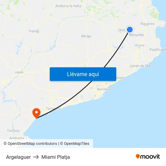 Argelaguer to Miami Platja map