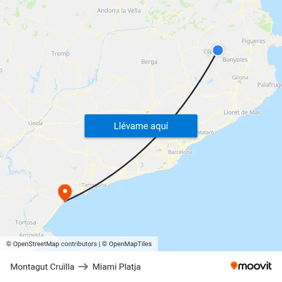 Montagut Cruïlla to Miami Platja map