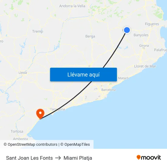Sant Joan Les Fonts to Miami Platja map