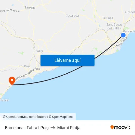 Barcelona - Fabra I Puig to Miami Platja map