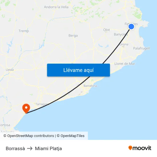 Borrassà to Miami Platja map