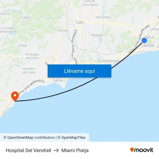 Hospital Del Vendrell to Miami Platja map
