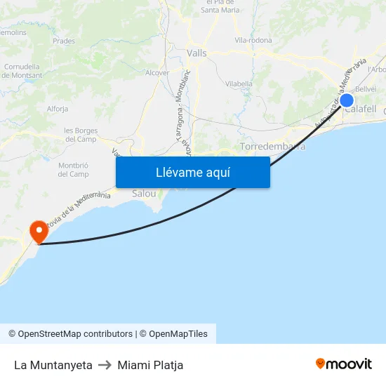 La Muntanyeta to Miami Platja map