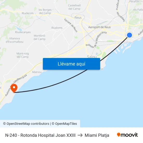 N-240 - Rotonda Hospital Joan XXIII to Miami Platja map
