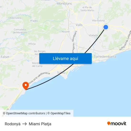 Rodonyà to Miami Platja map