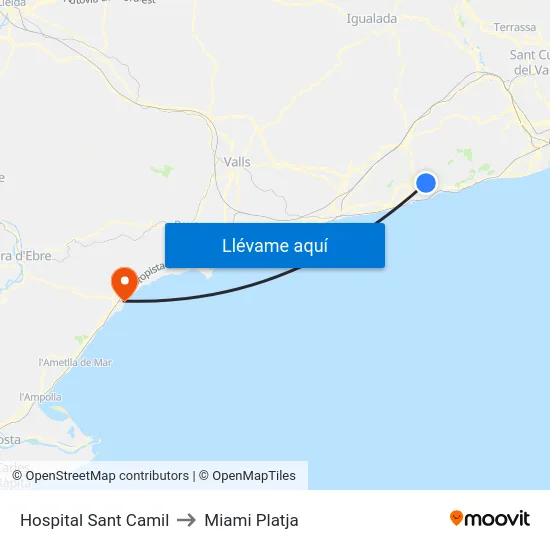 Hospital Sant Camil to Miami Platja map