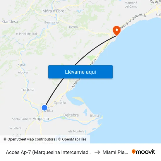 Accés Ap-7 (Marquesina Intercanviador) to Miami Platja map