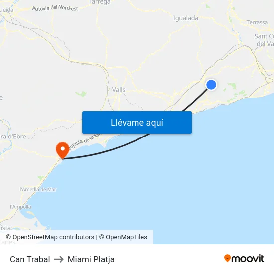 Can Trabal to Miami Platja map