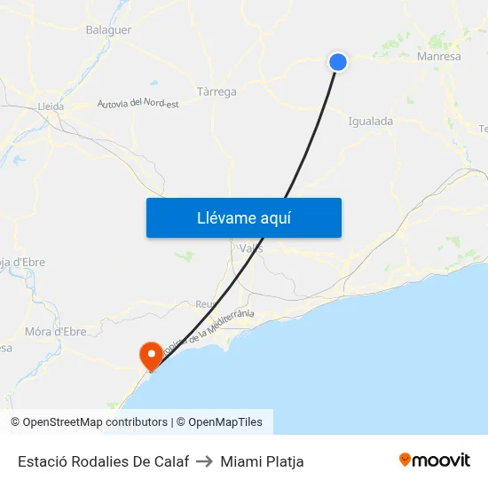 Estació Rodalies De Calaf to Miami Platja map