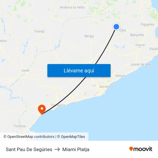 Sant Pau De Segúries to Miami Platja map