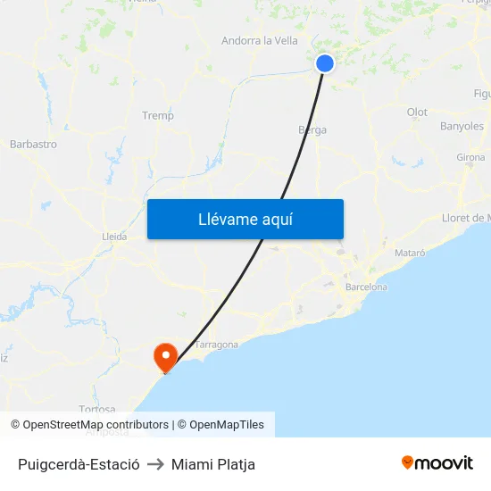 Puigcerdà-Estació to Miami Platja map