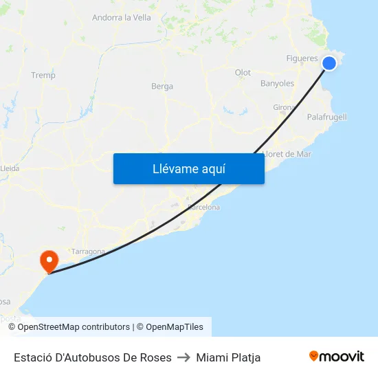 Estació D'Autobusos De Roses to Miami Platja map