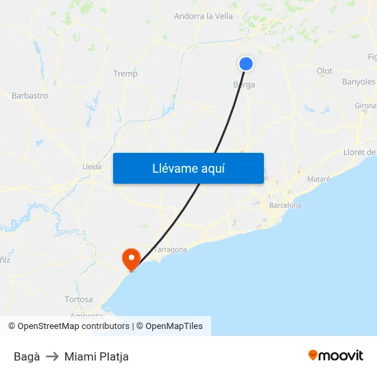 Bagà to Miami Platja map