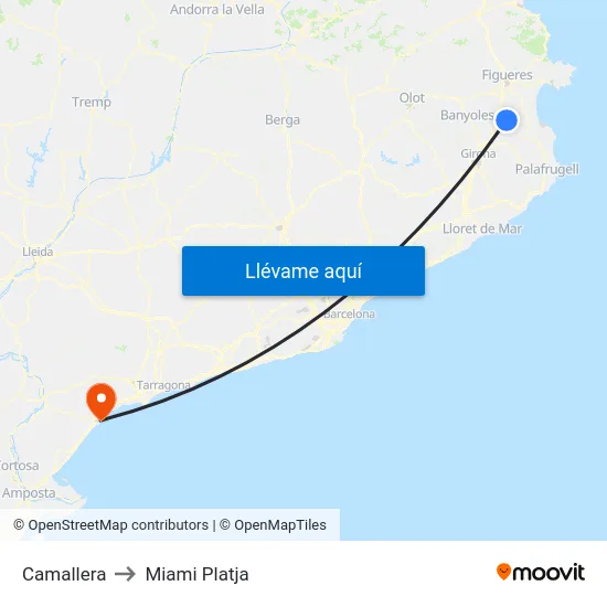 Camallera to Miami Platja map