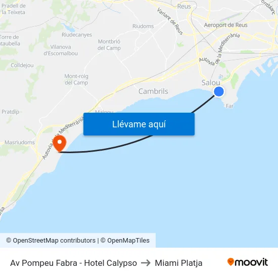 Av Pompeu Fabra - Hotel Calypso to Miami Platja map
