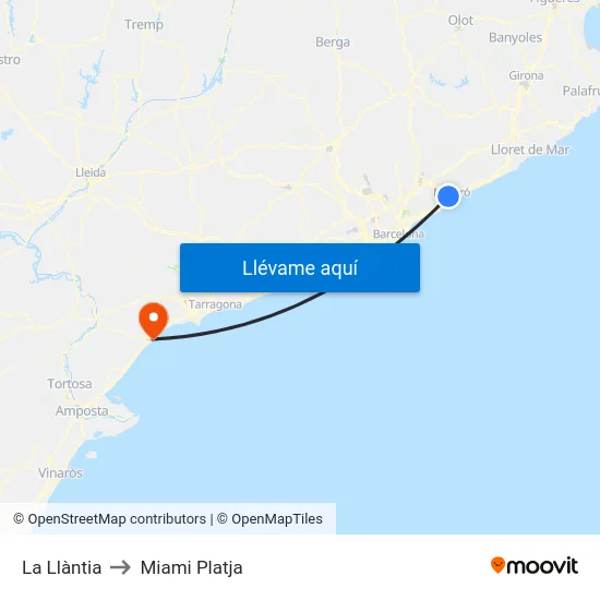 La Llàntia to Miami Platja map