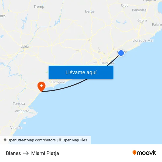 Blanes to Miami Platja map