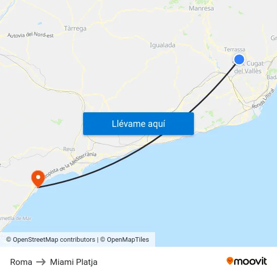 Roma to Miami Platja map