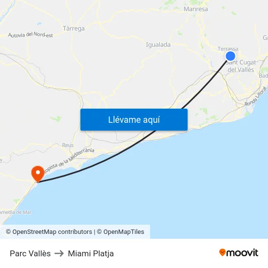 Parc Vallès to Miami Platja map