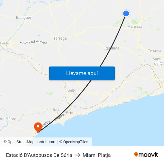 Estació D'Autobusos De Súria to Miami Platja map