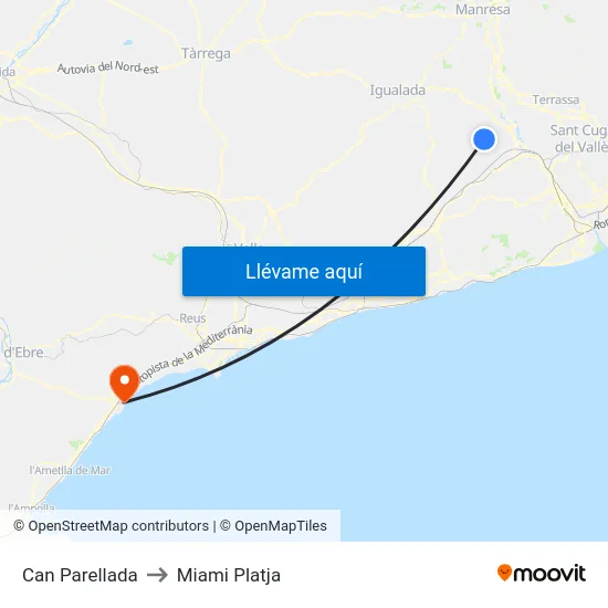 Can Parellada to Miami Platja map