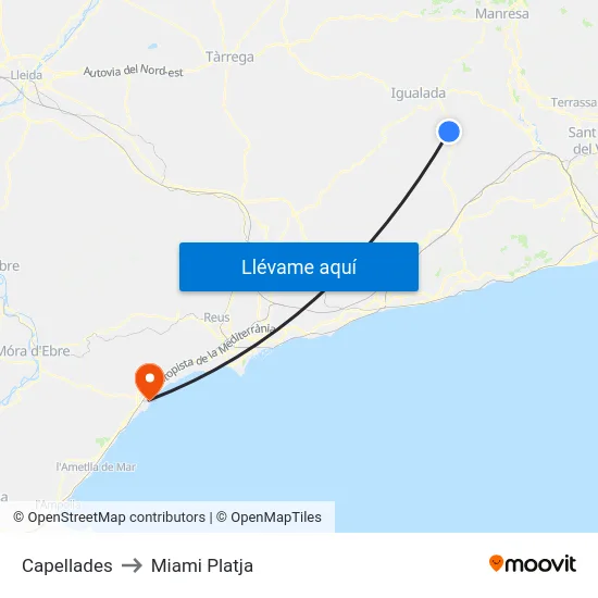 Capellades to Miami Platja map