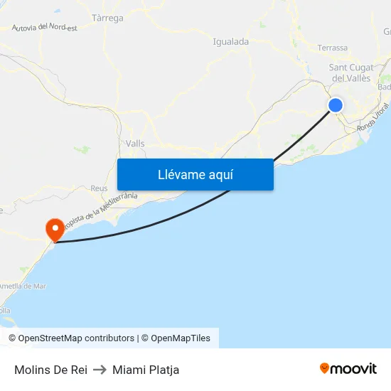 Molins De Rei to Miami Platja map