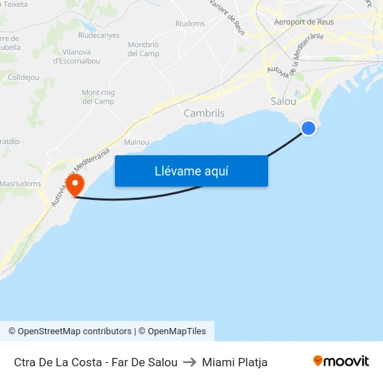 Ctra De La Costa - Far De Salou to Miami Platja map