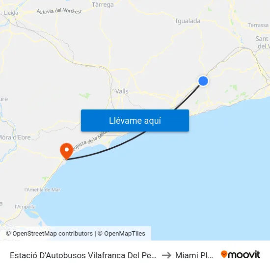 Estació D'Autobusos Vilafranca Del Penedès to Miami Platja map