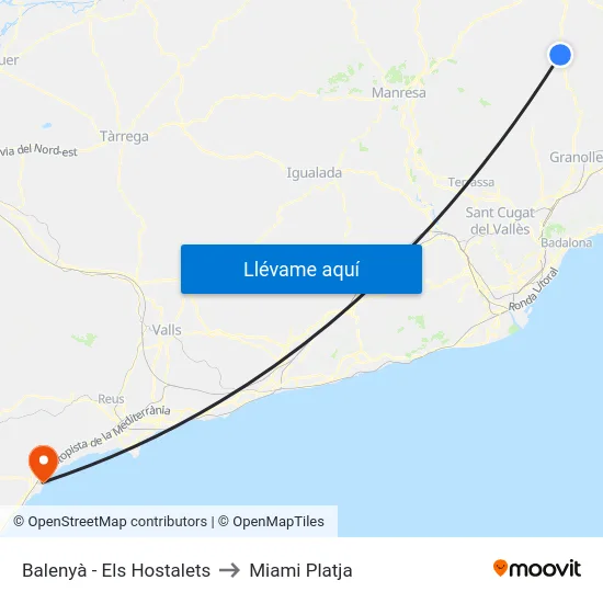 Balenyà - Els Hostalets to Miami Platja map