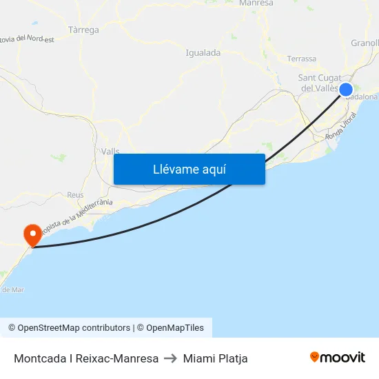 Montcada I Reixac-Manresa to Miami Platja map