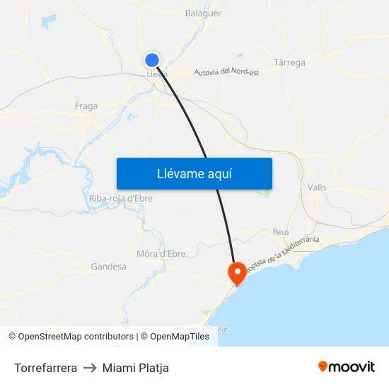 Torrefarrera to Miami Platja map