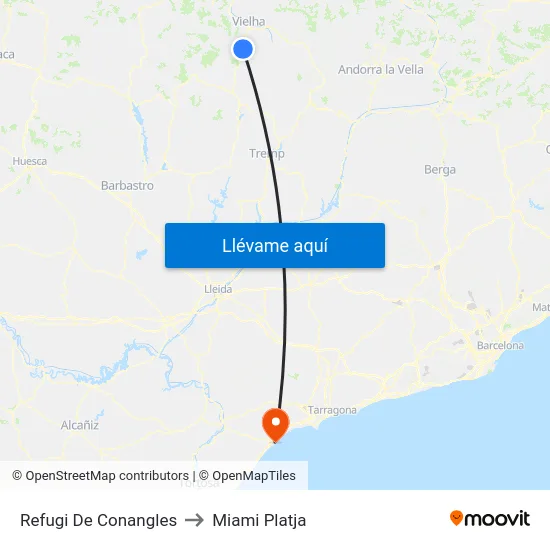 Refugi De Conangles to Miami Platja map
